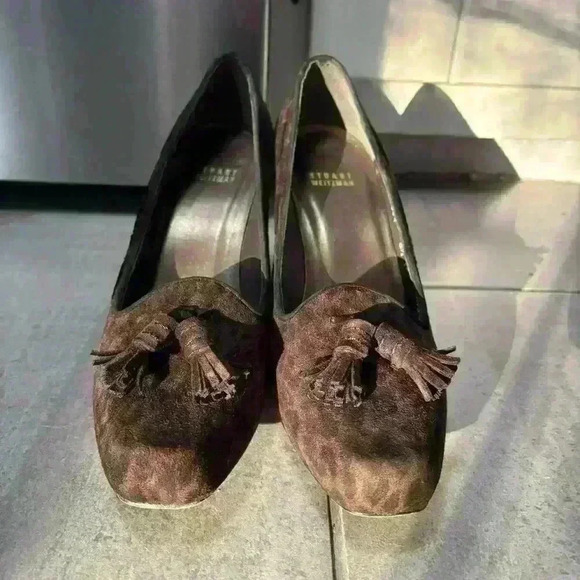 Stuart Weitzman Vintage Suede Brown Leopard Heels Size 8.5 Tassels Y2K 90s - Picture 6 of 8